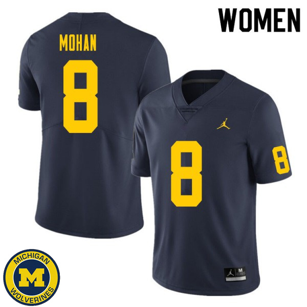 Womens Michigan Wolverines #8 William Mohan Navy Replica Game Jersey